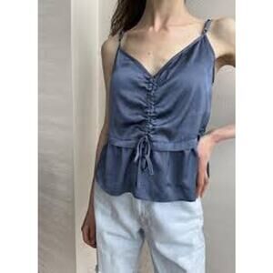 Abercrombie & Fitch Women’s Sleeveless Ruched Summer Satin Tank Top Size M Blue